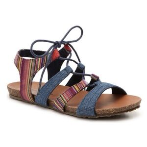 Minnetonka Effie Gladiator Lace Up Sandals Strappy Denim Blue Multi